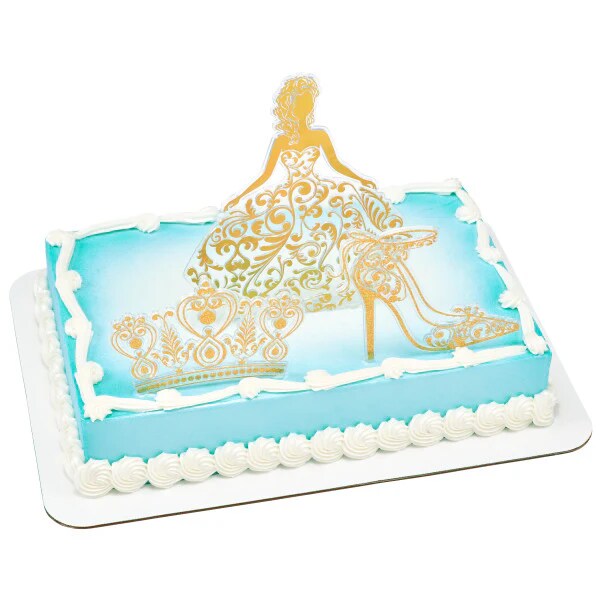 Princess, Crown and Shoe Gold Quinceañera Cake Kit Topper