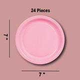 24 Count Pink Round Paper Dessert Plates for Party Table Settings 7 Inch