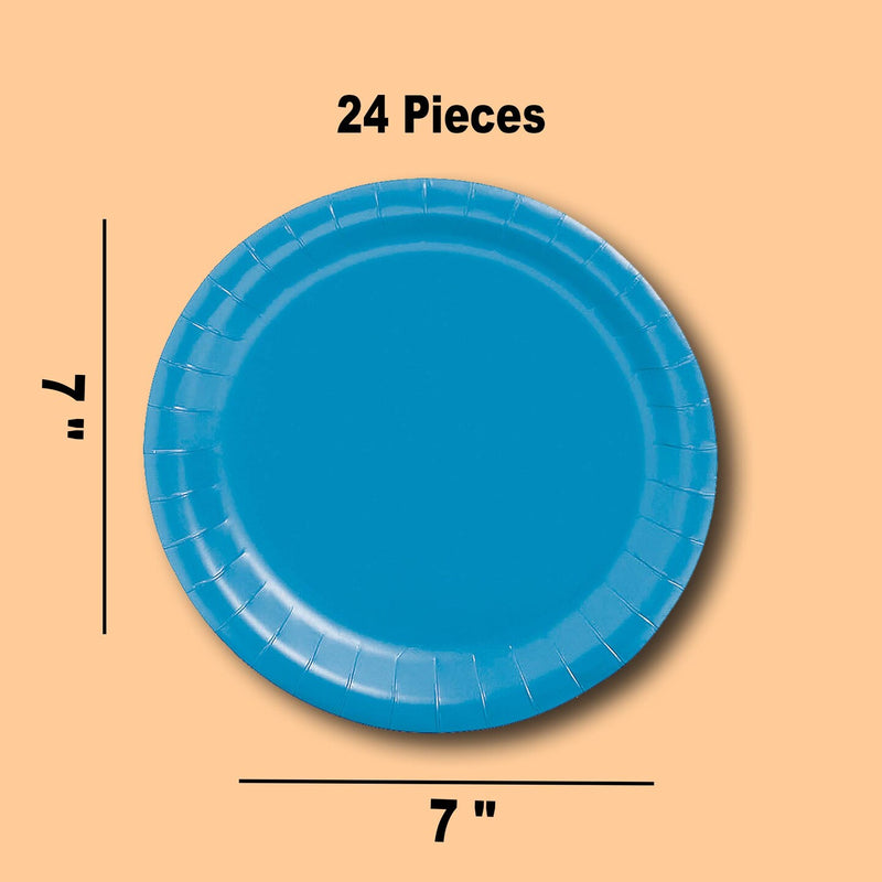24 Count Solid Color Turquoise Round Paper Dessert Plates 7 Inch for Parties and Events