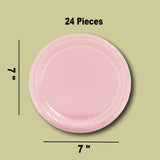 24 Count Light Pink Solid Color Dessert Plates Round Paper Tableware 7 Inch