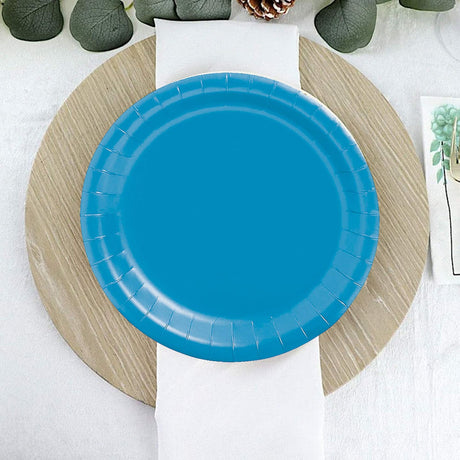 24 Count Turquoise Color Round Paper Dessert Plates 7 Inch for Party and Snack Use
