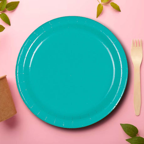 24 Count Teal Color Round 7 Inch Dessert Plates for Events and Party Snacks