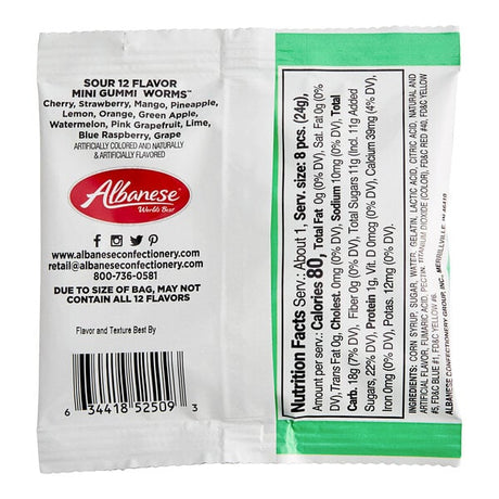 Albanese Mini Sour Neon Gummi Worms 0.85 oz. - 200/Case