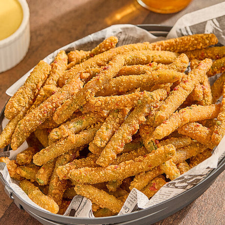 Fred's Fancy Fries Breaded Spicy Green Beans 2 lb. - 6/Case