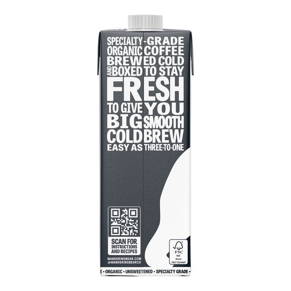 Wandering Bear Organic Straight Black Cold Brew Coffee 3:1 Concentrate 32 fl. oz. - 6/Case