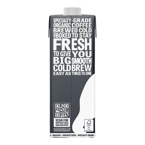 Wandering Bear Organic Straight Black Cold Brew Coffee 3:1 Concentrate 32 fl. oz. - 6/Case