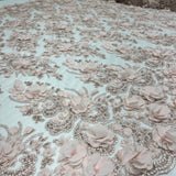 Beaded 3D Floral Lace Fabric Peach 48" Wide