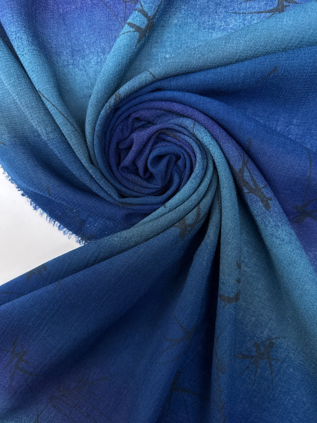Acrylic Crepe Abstract Print Blue