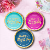 8 Count Gold Foil Happy Birthday Dinner Plates 9.25" Colorful Party Paper Plates for Celebrations