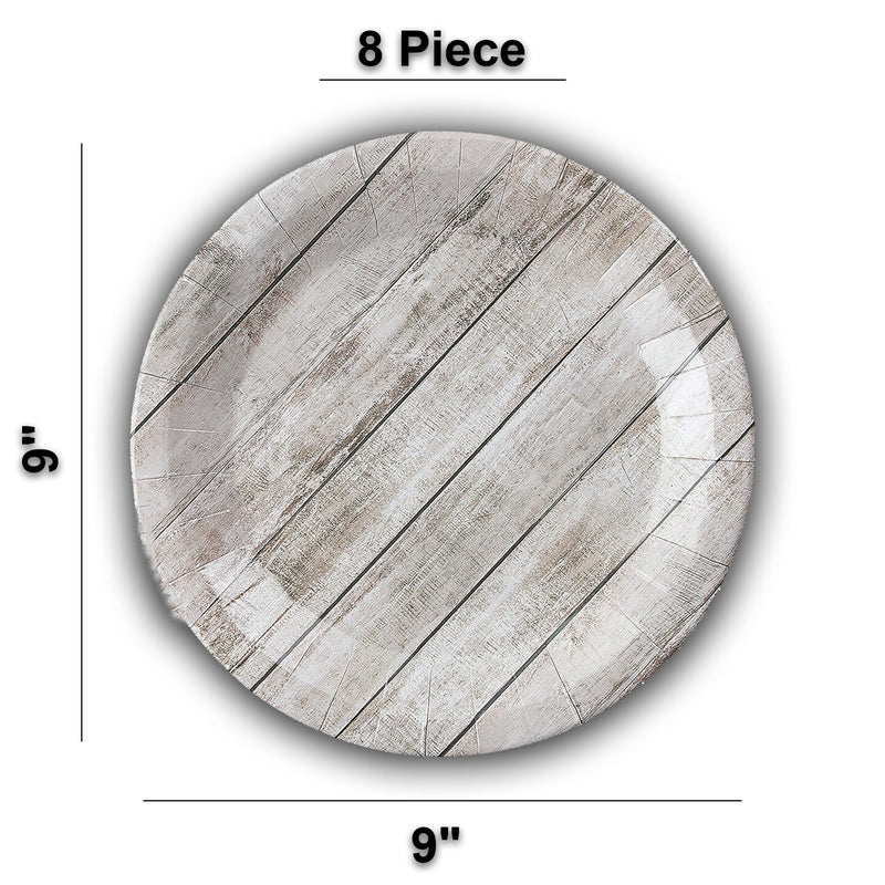 8 Ct. Shiplap Rustic Party Paper Dinner Plates 9" Disposable Chic Rustic Tableware