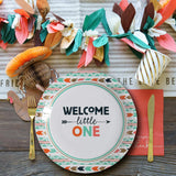 8 Count Welcome Little One Tribal Baby Shower Paper Dinner Plates 9" Baby Shower Disposable Plates