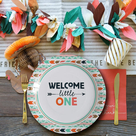 8 Count Welcome Little One Tribal Baby Shower Paper Dinner Plates 9" Baby Shower Disposable Plates