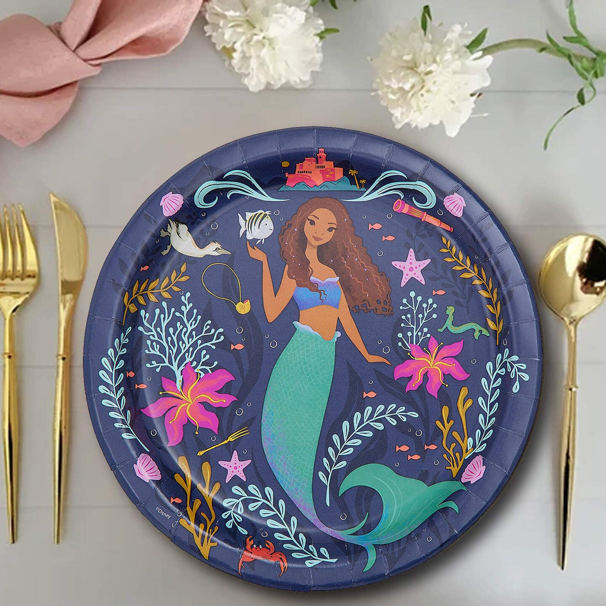 8 Count Mermaid Party Paper Dinner Plates 9" Ariel & Sea Friends Theme for Birthday Celebrations