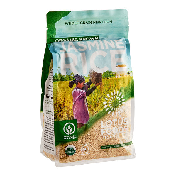Lotus Foods Organic Long Grain Brown Jasmine Rice 30 oz. - 6/Case