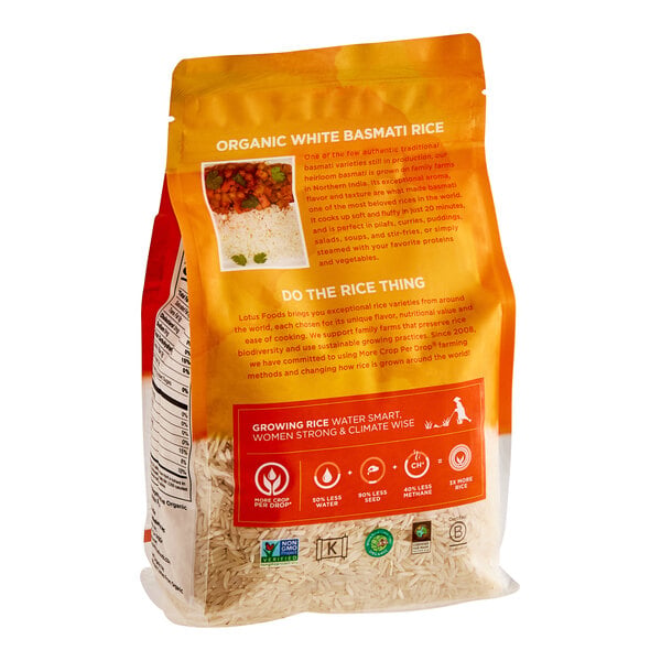 Lotus Foods Regenerative Organic Long Grain White Basmati Rice 30 oz. - 6/Case