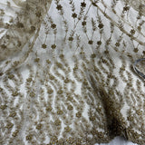 1 Yard Silver Beaded Lace Fabric Embroidered on Polyester Net Mesh Floral Sequin Design 50 Inch Width