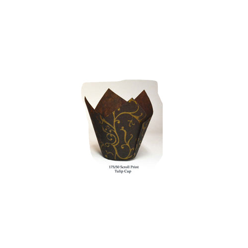 Novacart Brown Scroll Tulip Disposable Baking Cup, 2-3/4" to 4" High x 2" Dia. - Case of 2000