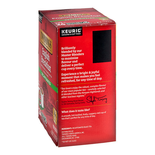 Twinings English Breakfast Decaffeinated Tea Single Serve Keurig® K-Cup® Pods - 96/Case