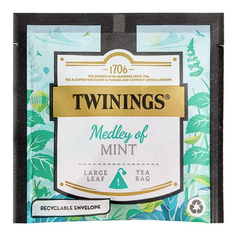 Twinings Medley of Mint Large Leaf Pyramid Tea Sachets - 100/Case