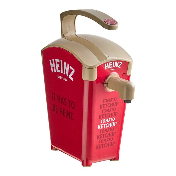 Heinz Keystone 1.5 Gallon Red Plastic Countertop Heinz Ketchup Pump Dispenser with 2 Ketchup Pouches