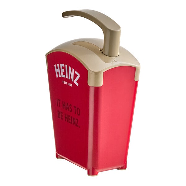 Heinz Keystone 1.5 Gallon Red Plastic Countertop Heinz Ketchup Pump Dispenser with 2 Ketchup Pouches