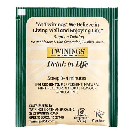 Twinings Peppermint and Creamy Vanilla Herbal Tea Bags - 20/Box
