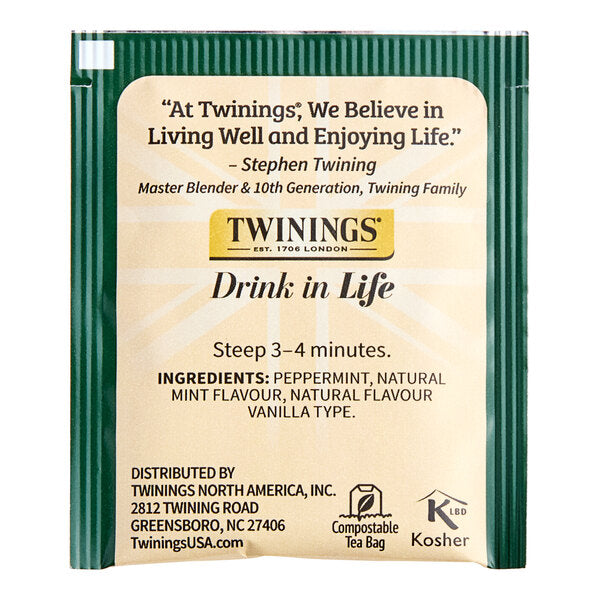 Twinings Peppermint and Creamy Vanilla Herbal Tea Bags - 120/Case