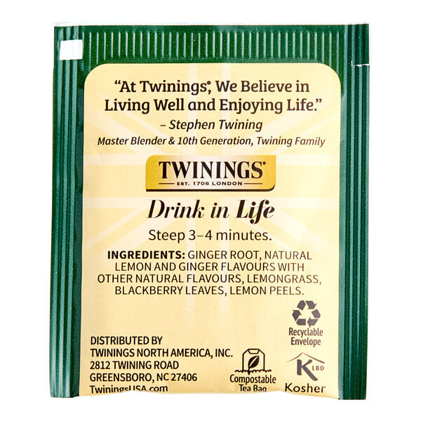 Twinings Lemon & Ginger Herbal Tea Bags - 100/Box