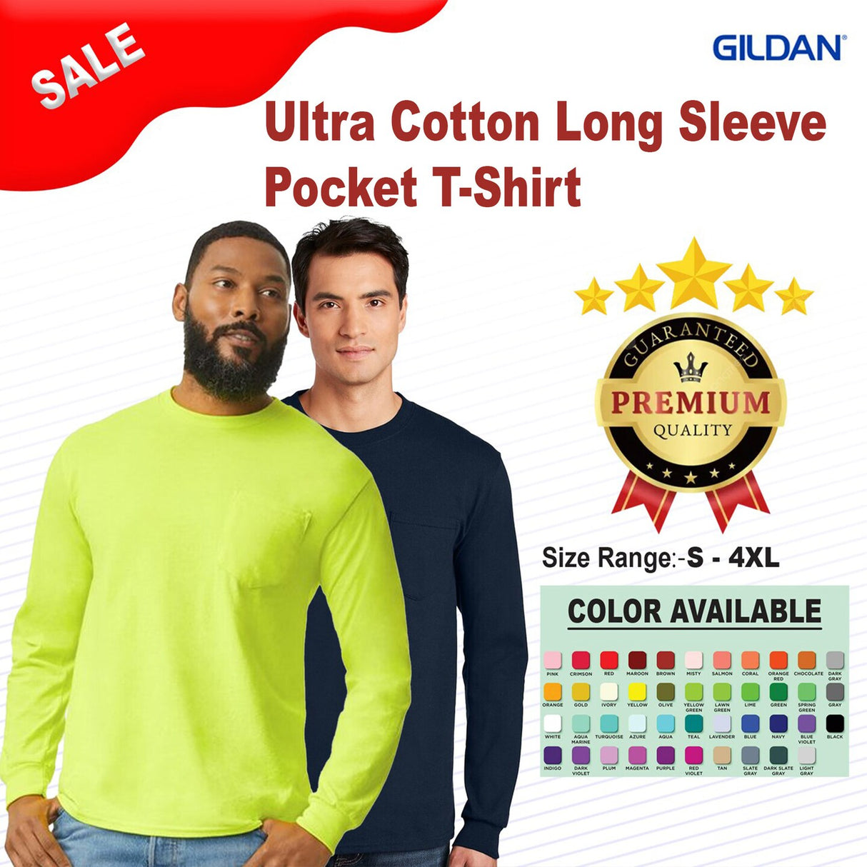 Gildan® Crewneck Ultra Cotton Long Sleeve Pocket T-Shirt
