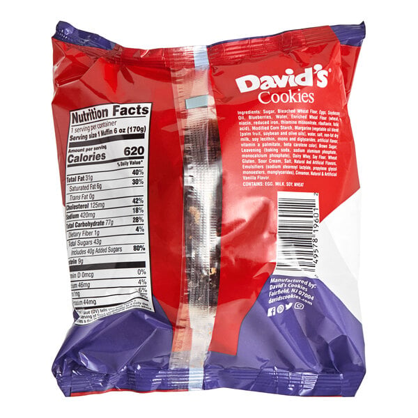 David's Cookies Individually Wrapped Blueberry Crumb Muffin 6 oz. - 24/Case