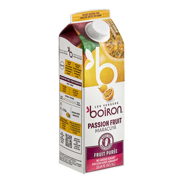 Les Vergers Boiron 100% Passion Fruit Real Fruit Puree 1 Liter - 6/Case