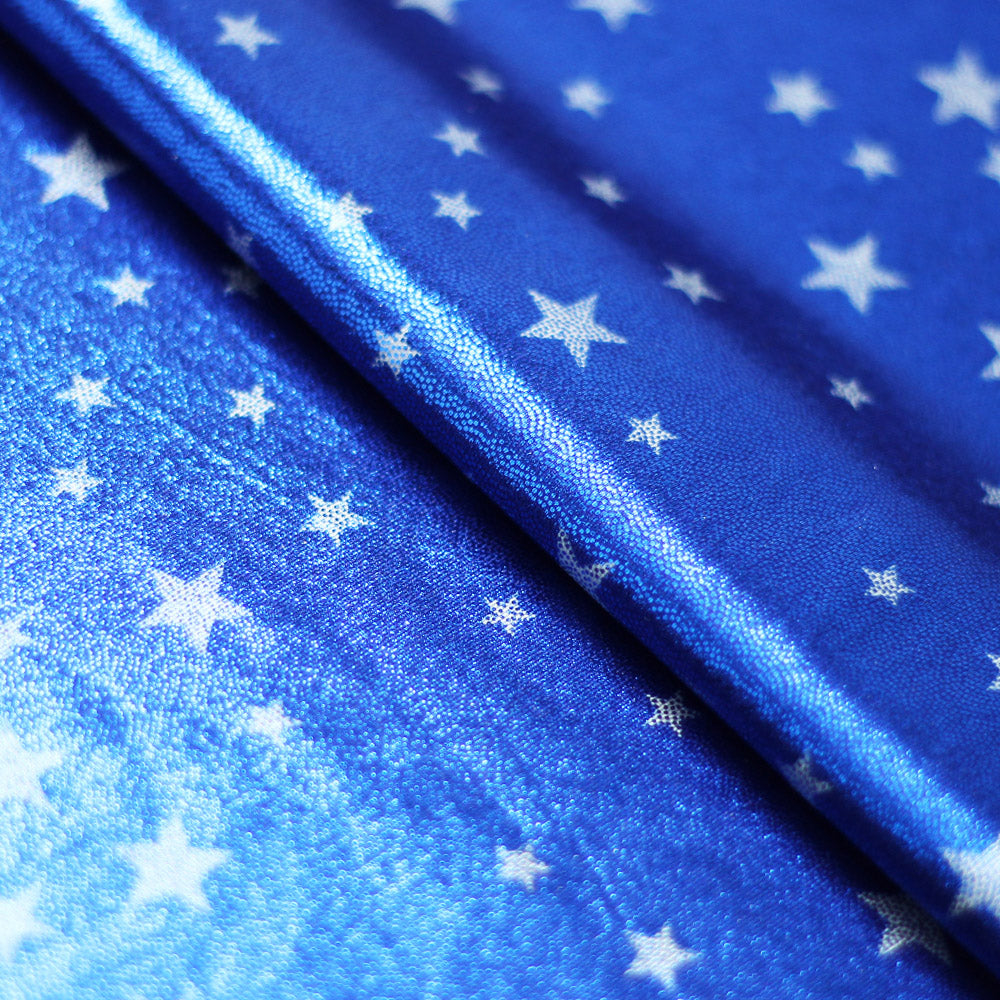 Twinkle Stars Poly Spandex Fabric - White Stars On Blue, 58/60" Width (1 Yard)