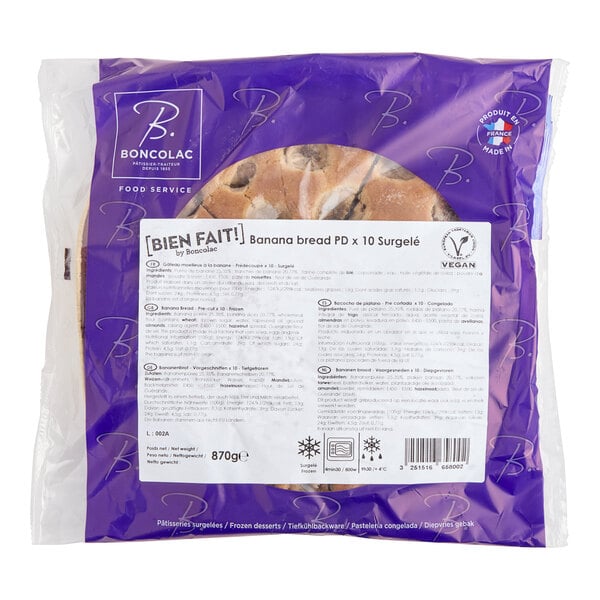 Le Chic Patissier 10-Slice Pre-Cut Plant-Based Vegan Whole Wheat Banana Bread Cake 30.68 oz. - 4/Case
