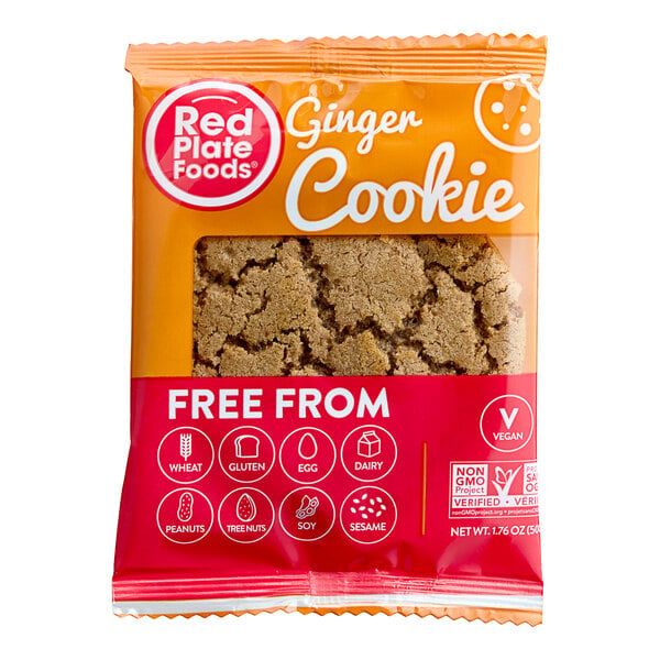 Red Plate Foods Individually Wrapped Vegan Ginger Cookie 1.76 oz. - 12/Case