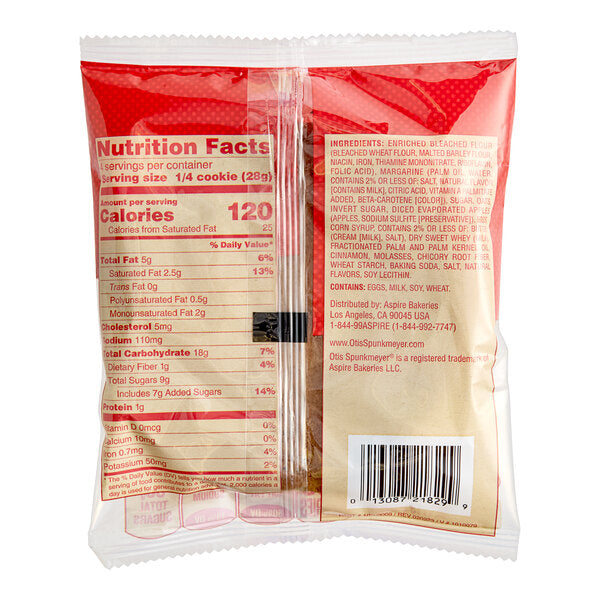 Otis Spunkmeyer Individually Wrapped Frozen Apple Cinnamon Oatmeal Cookie 4 oz. - 24/Case