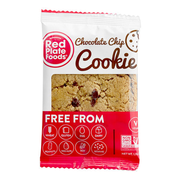 Red Plate Foods Individually Wrapped Vegan Chocolate Chip Cookie 1.76 oz. - 12/Case