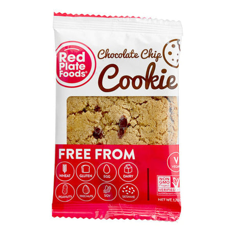 Red Plate Foods Individually Wrapped Vegan Chocolate Chip Cookie 1.76 oz. - 12/Case