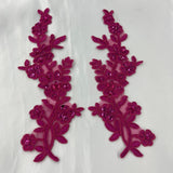 Beaded Corded Floral Lace Applique 100% Polyester Net Mesh