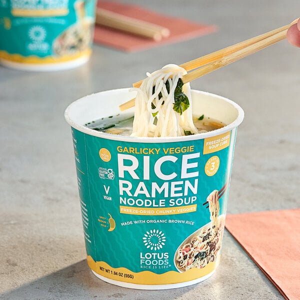 Lotus Foods Garlicky Vegetable Rice Ramen Noodle Soup Cup 1.94 oz. - 6/Case