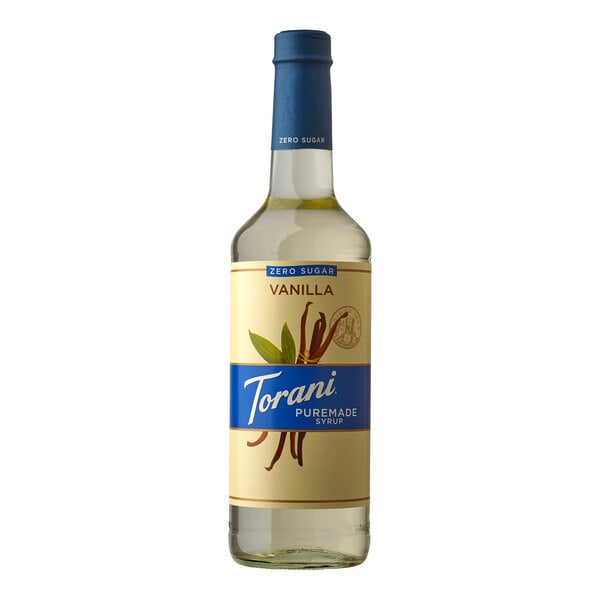 Torani Puremade Sugar-Free Vanilla Flavoring Syrup 750 mL Glass Bottle - 4/Case