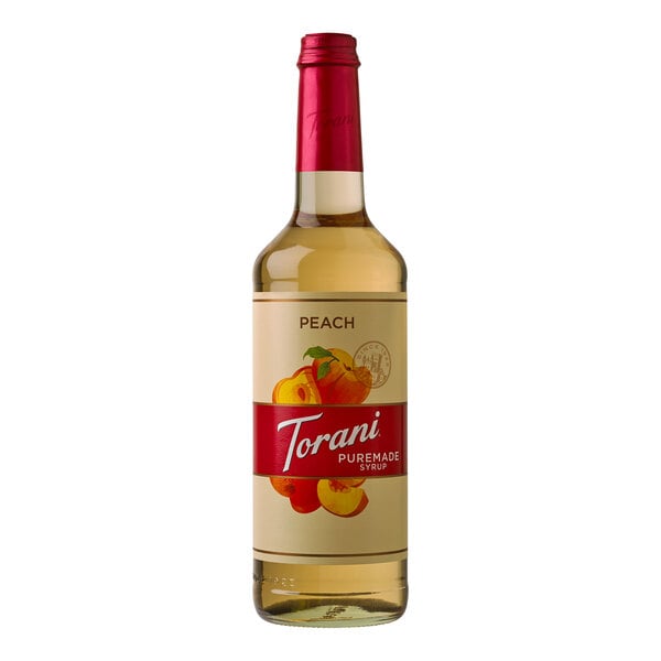 Torani Puremade Peach Flavoring Syrup 750 mL Glass Bottle - 4/Case