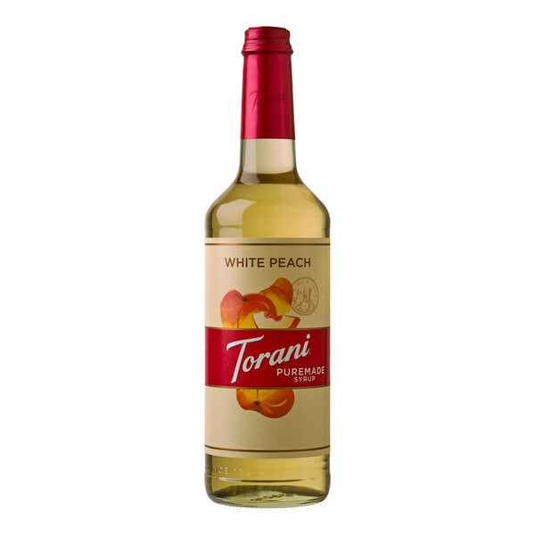Torani Puremade White Peach Flavoring Syrup 750 mL Glass Bottle - 4/Case