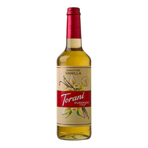 Torani Puremade Signature Vanilla Flavoring Syrup 750 mL Glass Bottle - 4/Case