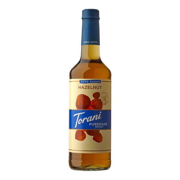 Torani Puremade Sugar-Free Hazelnut Flavoring Syrup 750 mL Glass Bottle - 4/Case