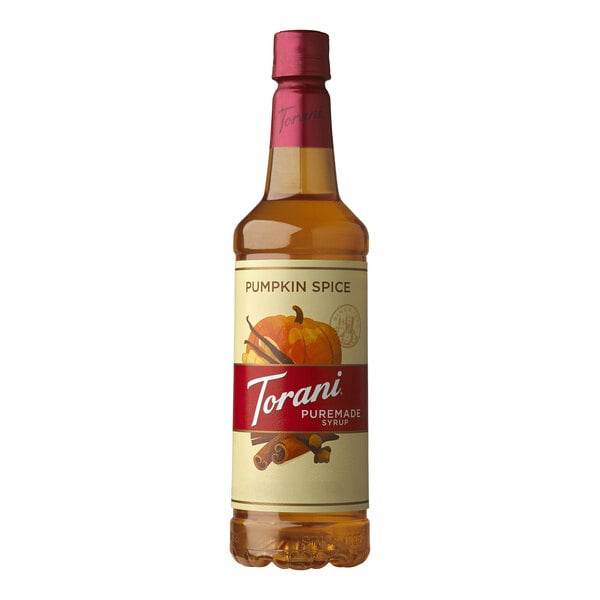 Torani Puremade Pumpkin Spice Flavoring Syrup 750 mL Plastic Bottle - 4/Case