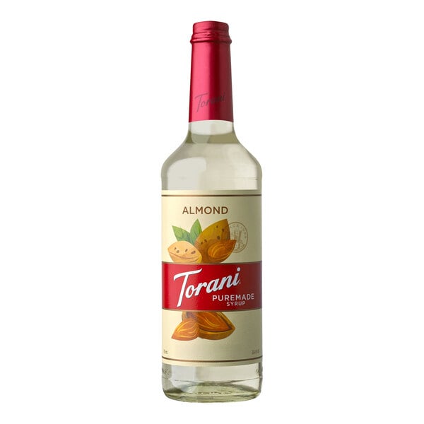 Torani Puremade Almond Flavoring Syrup 750 mL Glass Bottle - 4/Case