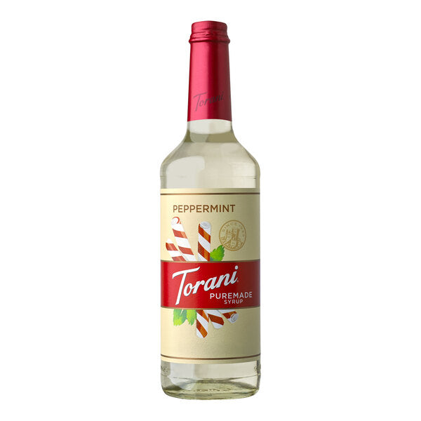 Torani Puremade Peppermint Flavoring Syrup 750 mL Glass Bottle - 4/Case