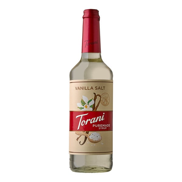 Torani Puremade Vanilla Salt Flavoring Syrup 750 mL Glass Bottle - 4/Case