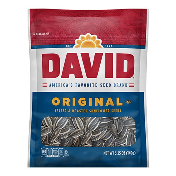 David Roasted Salted Whole Sunflower Seeds 5.25 oz. - 12/Case