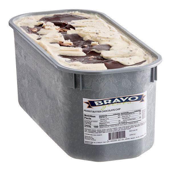 Bravo Gelato Peanut Butter Chocolate Chip Gelato Tub 5 Liter